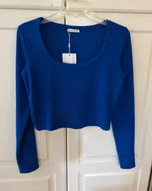 Bershka Ribbed Cropped Long Sleeve Top Royal Blue Women's Size L