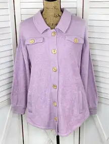 Soft Surroundings Terry Knit Button Front Shirt Jacket Shacket Lavender Small