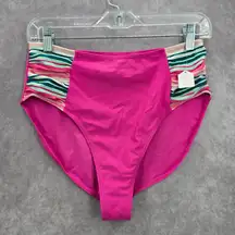 Matilda Jane Pink Stripe Cheeky High Bikini Bottom Swimwear Medium