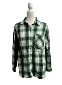 Aritzia The Group Babaton Bricker Button Up Flannel Blouse Shirt Green Plaid 2