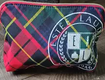 Estee Lauder Red and Black Makeup Bag with Tartan Design