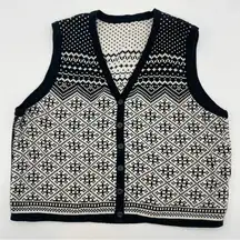 Reversible Sweater Vest Black White Women V-Neck Button-Up Grandpa Quirky Retro