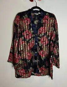 Victoria's Secret Gold Label floral jacquard button down sleep top
