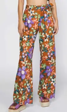 Anthropologie Current Air Odette Floral Wide Leg Pants XS Brown Multicolor