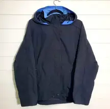 LL Bean Women's Black Blue Fleece Nylon Rain Hood Jacket. Size: L