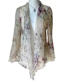 Vintage cream purple garden fairy flowy micro mesh asymmetrical cardigan 12 / L