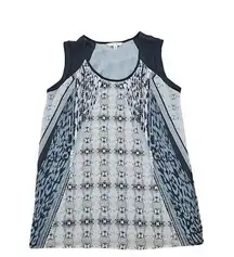 CAbi Women Small Blue Gray Patterned 253 Sleeveless Sheer Blouse Top Shirt