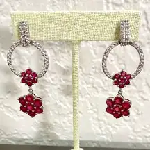Ruby Red & Clear CZ Flower Earrings
