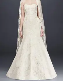 oleg cassini satin lace strapless trumpet beaded wedding‎ dress 6