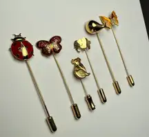Lapel Stick Pin Gold Tone Lot Of 6 Whale Koala Butterfly Ladybug Elephant