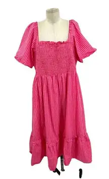 Draper James Deana Smocked Dress in Pink Stripe Size XXL