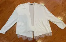 Tommy Hilfiger White Open-Front Cardigan with Romantic Lace Trim – Size L