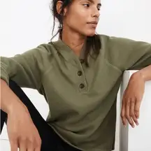 Madewell Women’s MWL Textured Waffle V-Neck Henley Sweatshirt in Faded Palm M