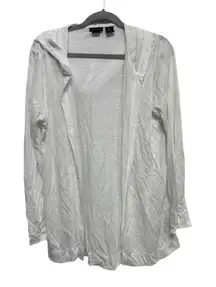 Tahari Solid White 100% Linen Hooded Cardigan Light Weight Cover up Medium