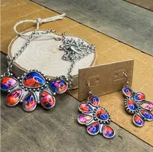 Multicolored western style necklace and earrings set  
