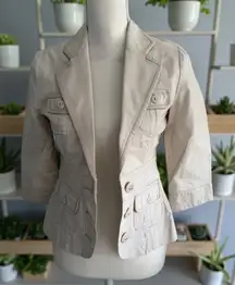 WHITE HOUSE BLACK MARKET WHBM Beige Bow Tie Back Blazer Jacket Size 00