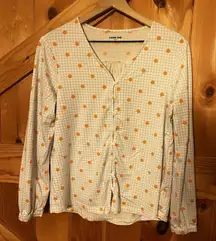 Lands End Medium (10-12)‎ Blue White Gingham Orange Polka Dot Button Front Top