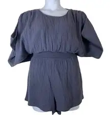 Oddi Romper Size Small Relaxed Top Elastic Waist Purple Blue Short Sleeved