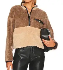 ANINE BING Royce Pullover Sherpa Pullover Fleece Sweatshirt in Brown and Tan