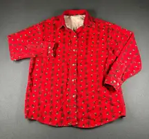 Vtg Cabelas Flannel Shirt Womens L Red Goose Floral Print Long Sleeve Button Up