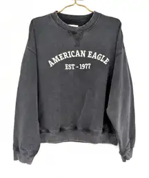 American Eagle Funday Gray/Grey Distressed Crewneck Graphic Sweatshirt - Size M