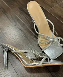 silver bow heels