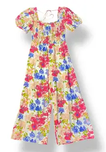 Skies are Blue Spring Summer Floral Short Sleeve Smocked Jumpsuit‎ Size M Easter