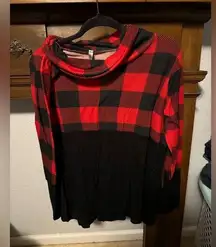 Acting Pro Red and Black Buffalo 🦬 Plaid Cowl Neck Sweater
