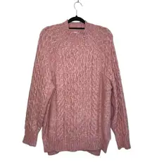 Pink Cable Knit Mock Neck Oversized Tunic Sweater