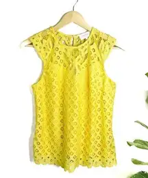 sunny yellow lace sleeveless top button back size small