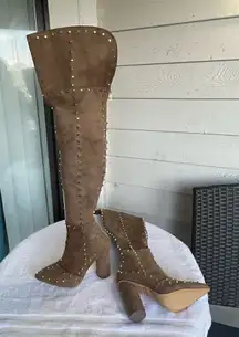 New Venus Faux Suede Studded Over the knee Taupe Boots