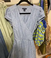 GAP Chambray‎ Denim Short Cap Sleeve V Neck Wrap Light Blue Midi Dress Size 10