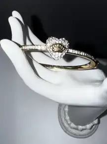 Juicy Couture Gold Tone Pave Heart Signature Skinny Hinge Bangle Bracelet 6.5"