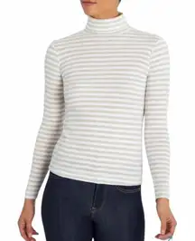 Three Dots Turtleneck Women’s Large Tan Striped Pullover NWT Brecken Ridge