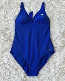 New J By Jasper Conran Plunge Neck back tie Swimsuit in cobalt blue size 14