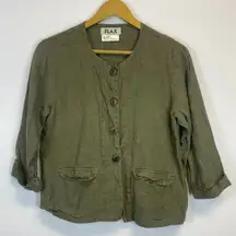 Flax 100% Linen Green Button Jacket