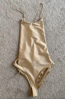 Forever 21  Champagne Gold Criss Cross Back Bodysuit Size Small