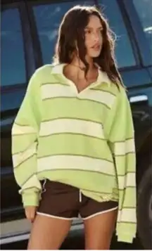 Free people movement green stripe work it out oversized polo sweatshirt large