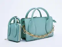 ZARA NEW  MINI CROSS-BODY BAG‎ BLUE CHAIN WITH DETACHABLE MINI BAG