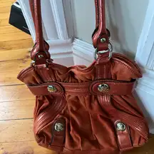 Kathy Van Zeeland Leather Handbag Purse Orange Carry Bag Women Y2K