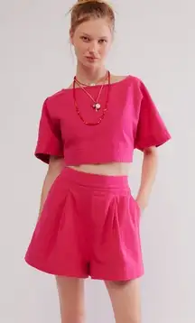 Free People Lillian Short & Blouse Matching Co-ord Set Size XL in‎ beetroot pink