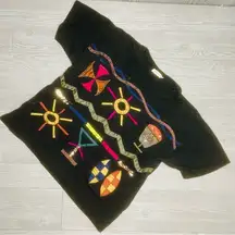 Vinatge Jill Rogers black short sleeve beaded sequin nautical t shirt boating lg