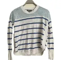 Marled Women’s Blue/White Striped Cotton Long Sleeve Knit Sweater Size: XS