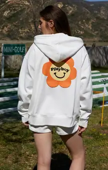 Playboy X Pacsun Camper Oversized Hoodie Full Zip Jacket White Flower Medium