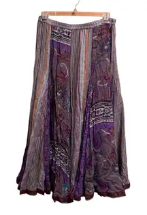 Soft Surroundings Boho Maxi Skirt Purple Floral Striped Crinkle Skirt Size M