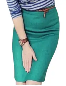 J. Crew No 2 Pencil Skirt Double Serge Wool Teal Green Sz 4 Preppy Career Office