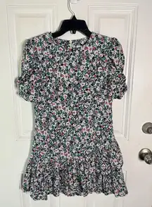 Storets Floral Puff Pleated Sleeve Tulip Hem Mini Ruffle Dress Size S/M Women’s