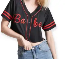 Forever 21 Black Red Babe Graphic Crop Baseball Varsity Jersey