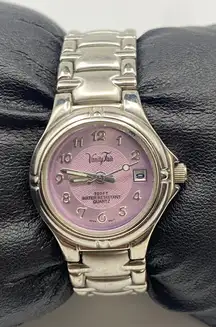 Ladies Vanity Fair Purple Dial Date Indicator Steel Watch Working New Battery