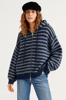 WEEKEND SEOUL Unisex Striped Fuzzy Knit Full Zip Hoodie Oversized